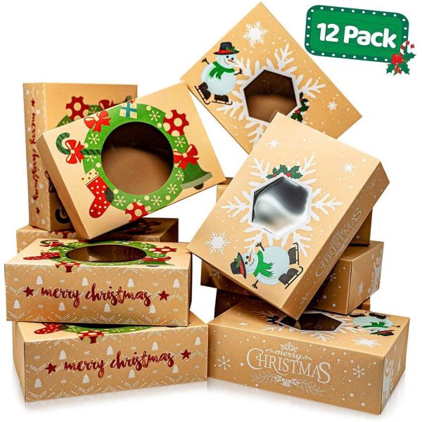 Kraft Foldable Christmas Gift Box Packaging For Chocolate Cake Bakery Dessert Food Stock