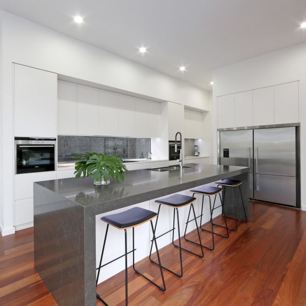 White Handless Kitchen Cabinets Islands Modern Prefab Bar Cabinets