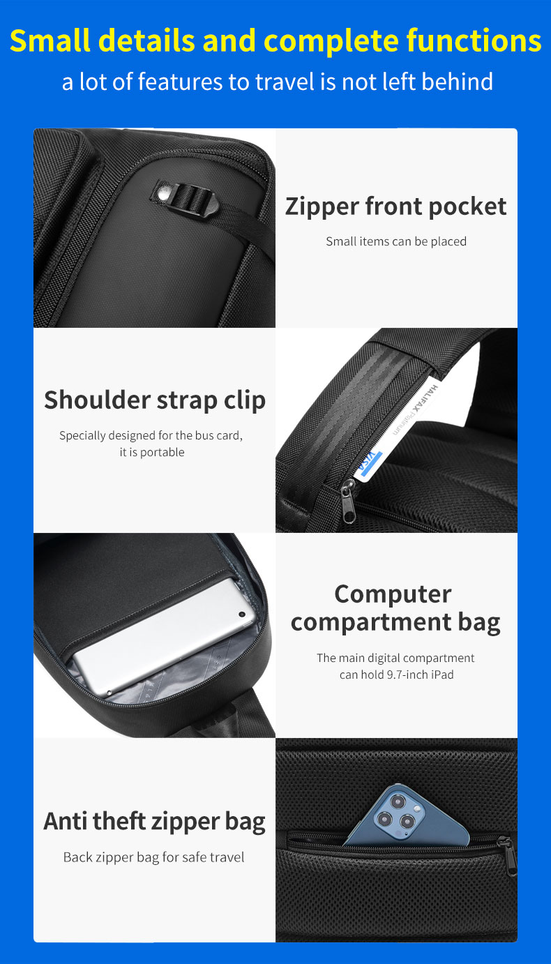 Factory wholesale large capacity shoulder bag multi functional travel sling bag men's Crossbody chest bag