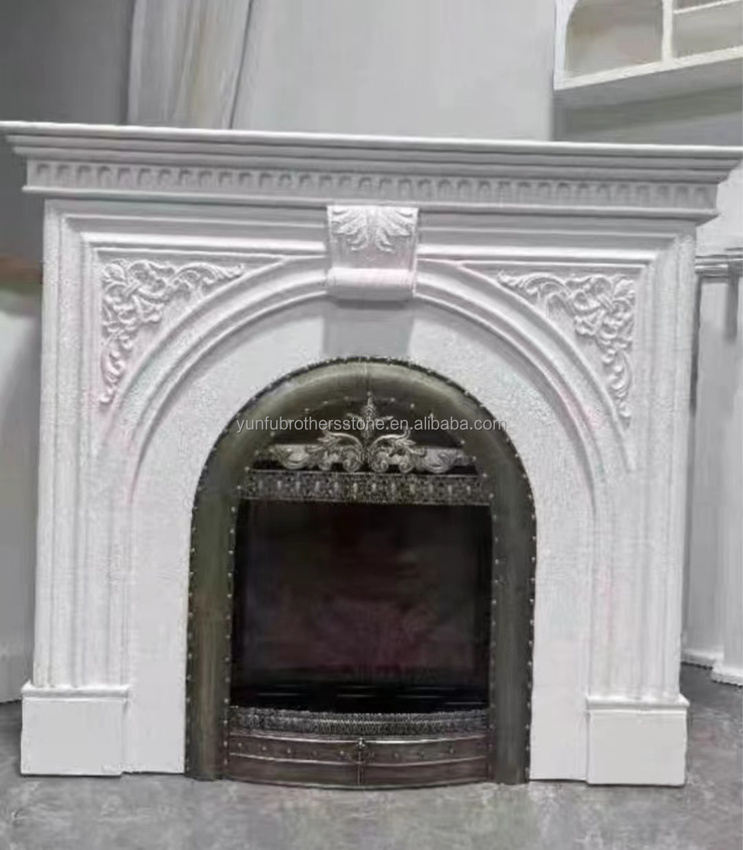 Villa Living Room Fireplace Surrounds Modern Indoor Marble Stone Fireplaces Customized