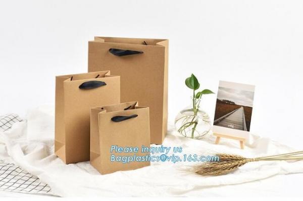 Custom Printed Accept Wholesale Stock White Brown Kraft Paper Shopping Bag With Handle No Minimum, carrier handle bags