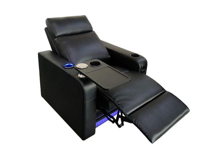 Reclining Black Leather Home Theater Seats With Tray Table