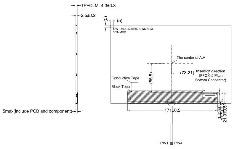 10.1 Inch TFT LCD Display 1280x800 Resolution With Resistive Touch Panel