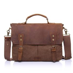 China Retro Men Messenger Sling 15 Inch Canvas Leather Laptop Briefcase wholesale