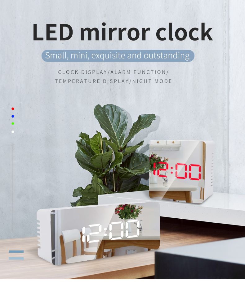 Household Thermometers Creative LED Mirror Digital Electronic Clock For Bedside Gift
