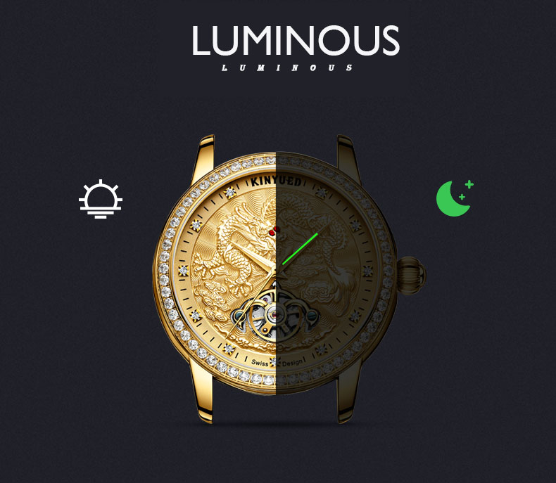 KINYUED watches men wrist Automatic Mechanical Movement stainless steel band custom logo