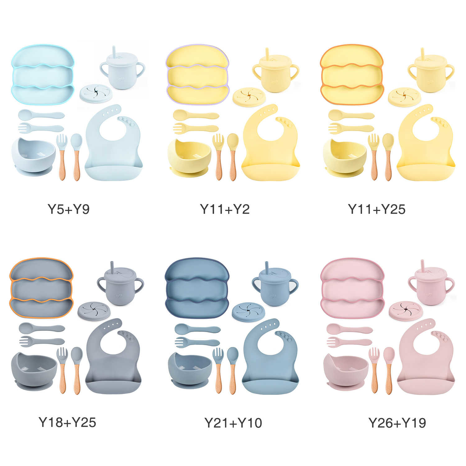Yellow Food Grade Silicone Bib And Bowl Set Eco BPA Free Silicone Feeding Set