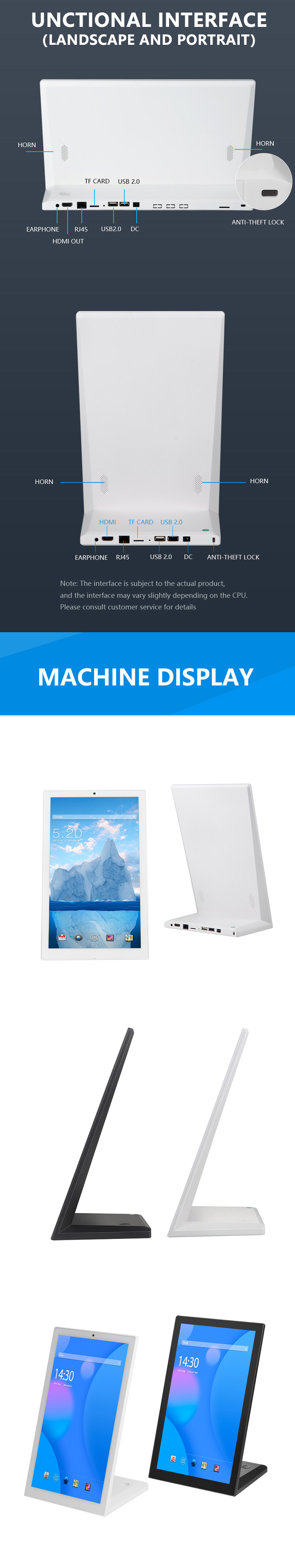 L Shaped Portrait 14 Inch Android TouchScreen Display With Wifi POE RJ45 Port