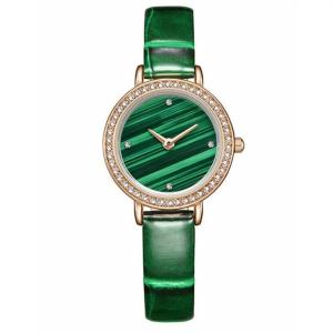 China Women Bezel Genuine Diamond Quartz Watch Green Ladies Malachite wholesale