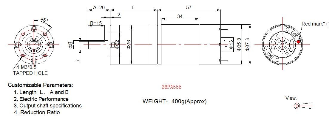 36mm Metal High Torque Planetary Gear Motors With RS 545 555 Brush DC Motor