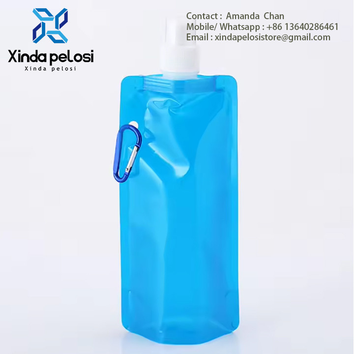 Eco-Friendly Insulated Foldable Sports Plastic Reusable Stand Up Water Pouch With Clip