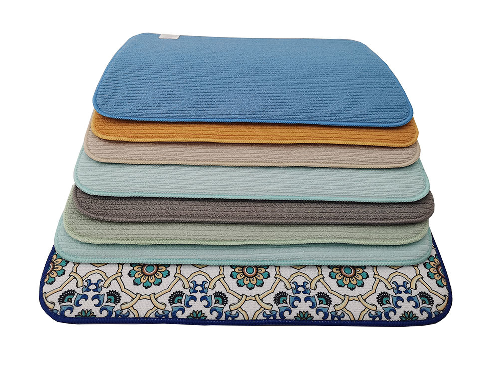 Polyester Dish Drainer Mat Floral Printing Microfiber Dish Drying Mat