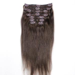 China Dark Brown Color #2 Brazilian Human Hair Clip In Hair Extensions Cuticle Aligned 8pcs 120 Gram wholesale