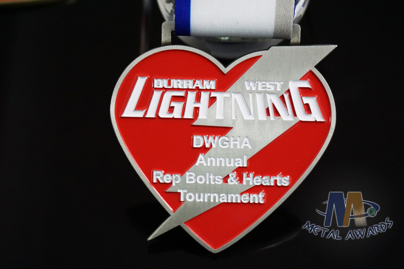 Heart Shape Die Casting Metal Award Custom Logo Medals Sublimated / Heat Tranfer Printing Ribbon