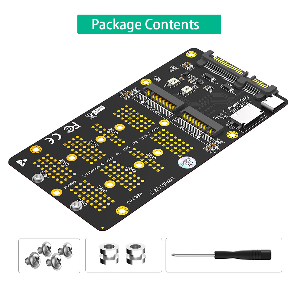 New Version 2 In 1 Combo M.2(NGFF) NVMe SSDSATA-Bus SSD To SFF-8654 And SATA Adapter