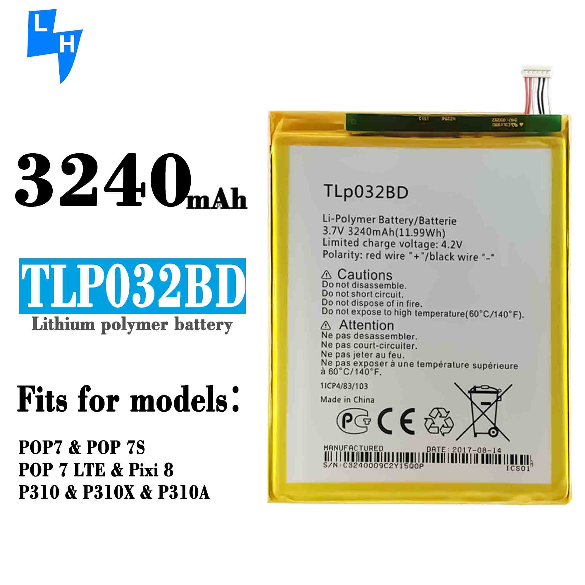 3240mAh TLP032BD POP7 P310A OT9006W Pixi 8 Battery for Alcatel OneTouch POP-7 LTE