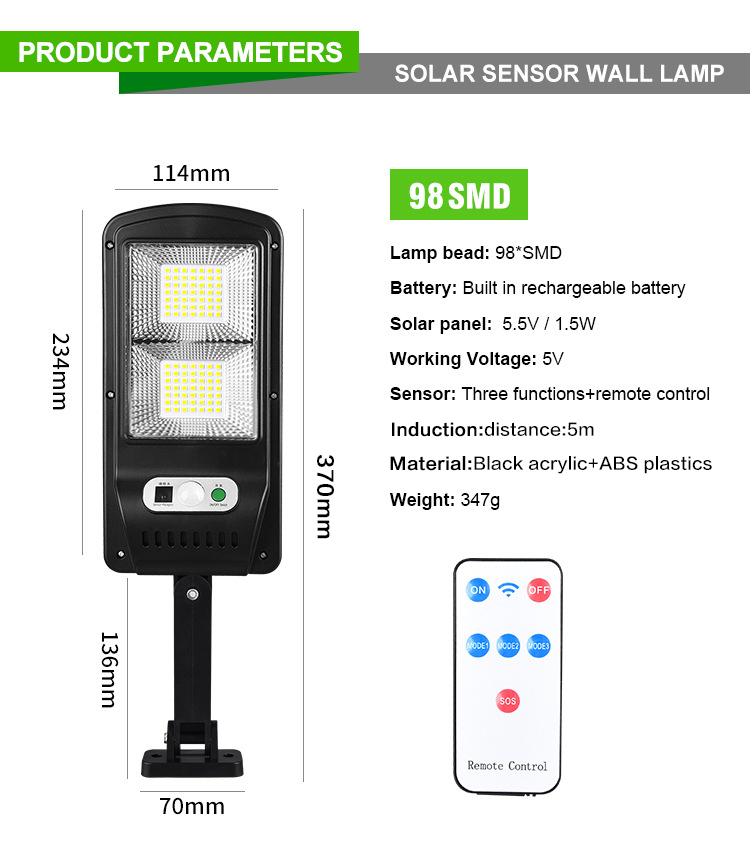 Solar Light 128 COB Large Outdoor Solar Waterproof Street Light Garden Infrared Sensor Motion Sensor Smart Remote Control Light