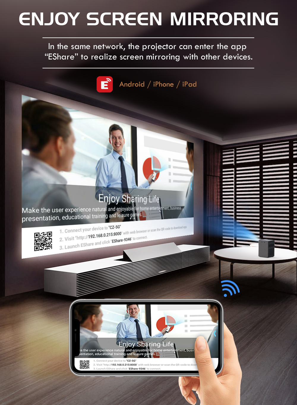 Flyin P18 Free Style Home TheaterSmart Portable DLP LED Mini Pocket Black Wireless Customizable Projector