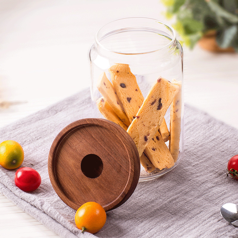 900ml Wood Cover Borosilicate Wide Mouth Glass Jars