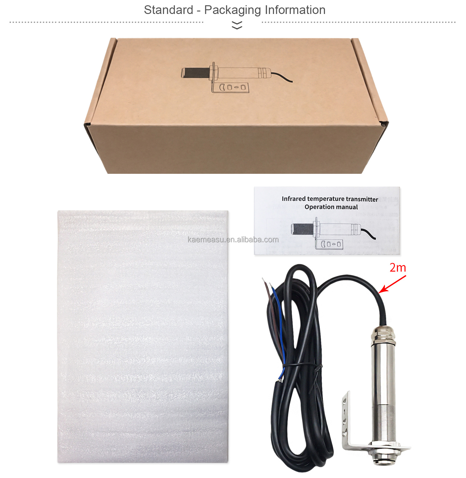 kaemeasu 4~20 mA Stainless Steel Transmitter Non Contact Infrared Temperature Sensor -50~100℃