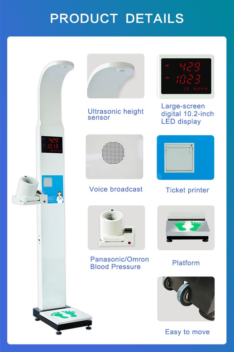 Intelligent Weight Height Blood Pressure Scales AC240V LED HD 10.2 Inch