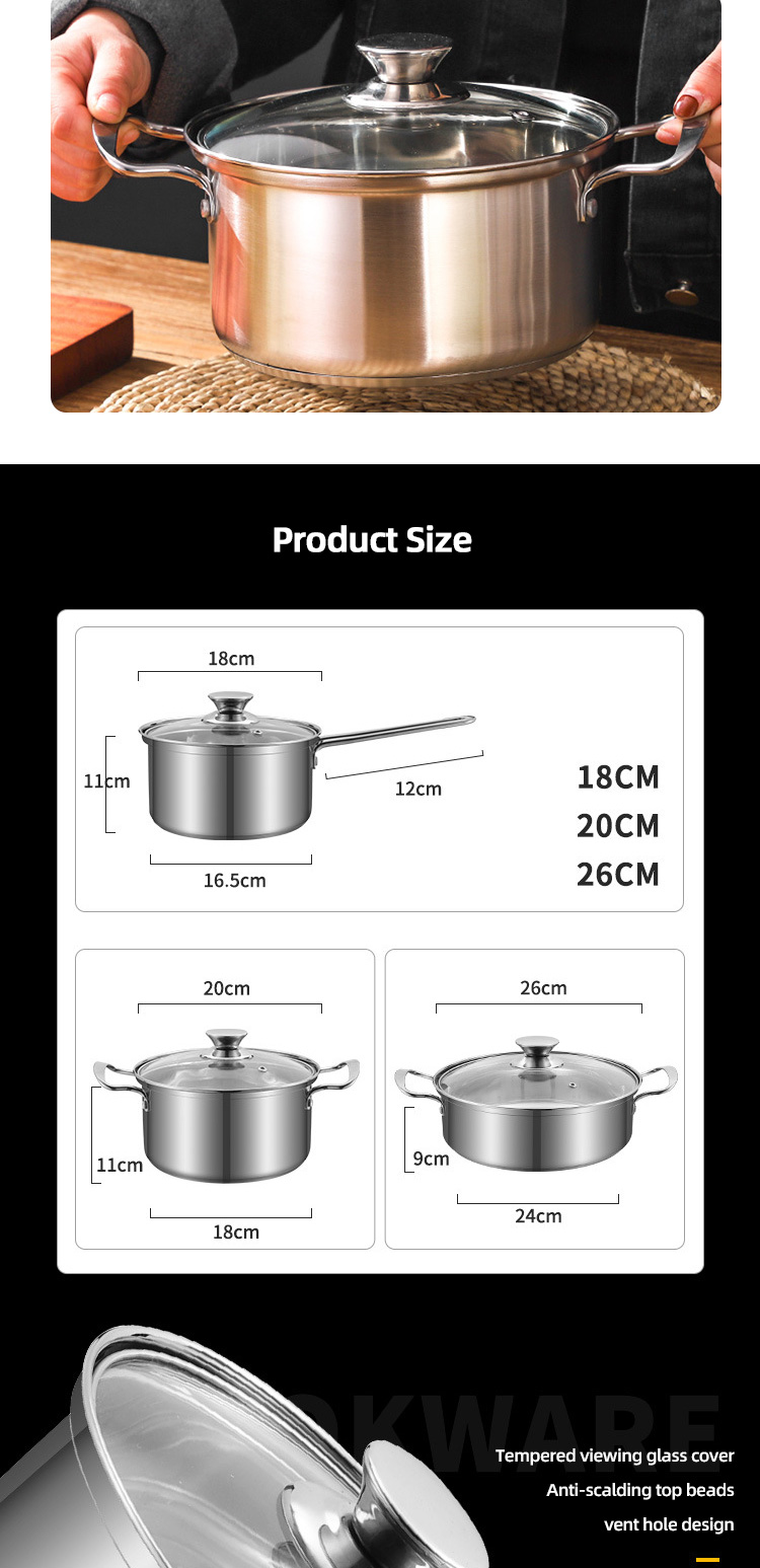 3 Pcs Stainless Steel Cookware Cookware Sets Induction Cook Pot Set Of Stainless Steel Pot Sets With Lid