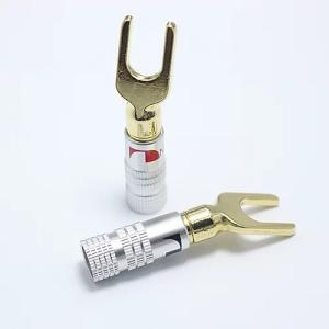 China Antiwear Copper Spade Y Connector , Silver Nakamichi Locking Banana Plugs wholesale