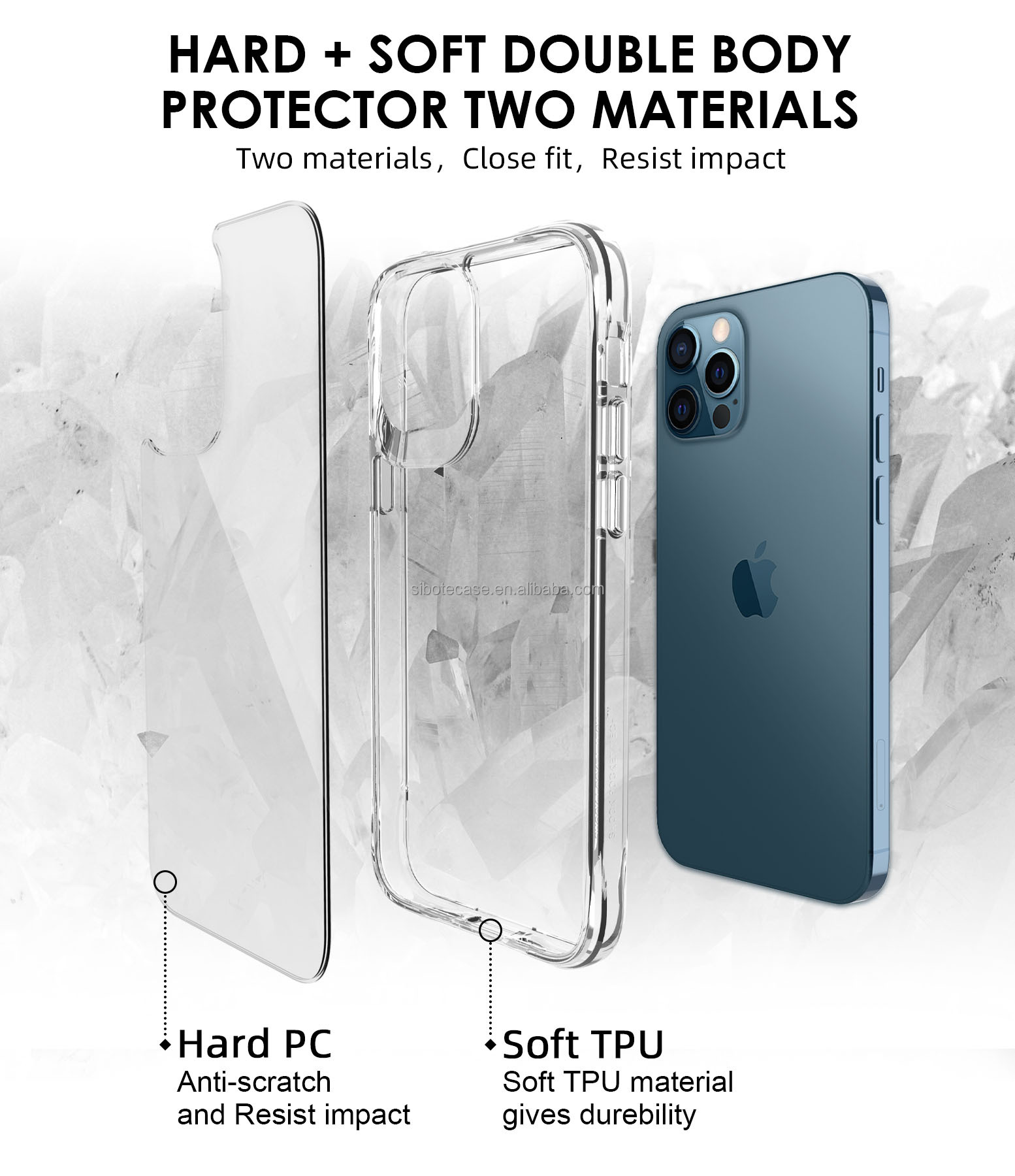 Private Mold Shockproof TPU PC Clear Phone Case for iPhone 12 Samsung Huawei