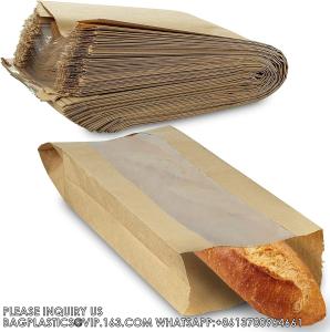 China Paper Bread Bags - Kraft Brown Bakery Bags With Window Breathable Bread bags for Homemade Bread Gift Giving wholesale