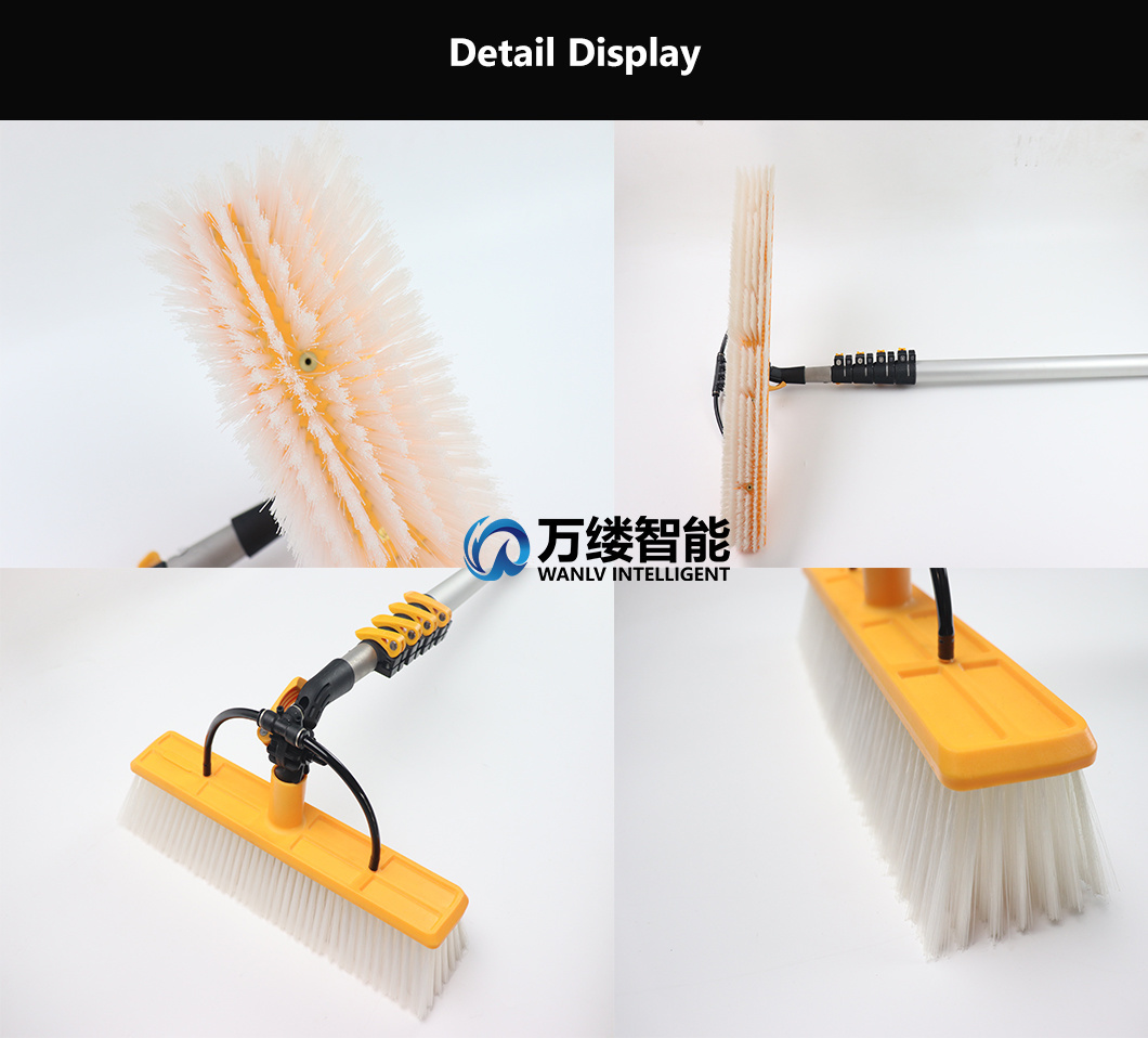 Car Wash Brush Cleaning Solar Panels, Windows, Doors, and Billboards Washing Brush with Hose Attachment DC Water Pump 50 Meter Hose and Soft Bristle Cleaning
