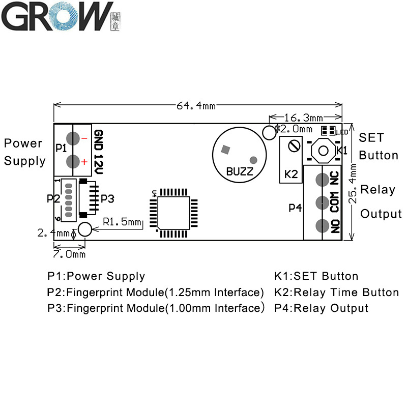 Grow K202+R502-a DC12V Fingerprint Access Control Board