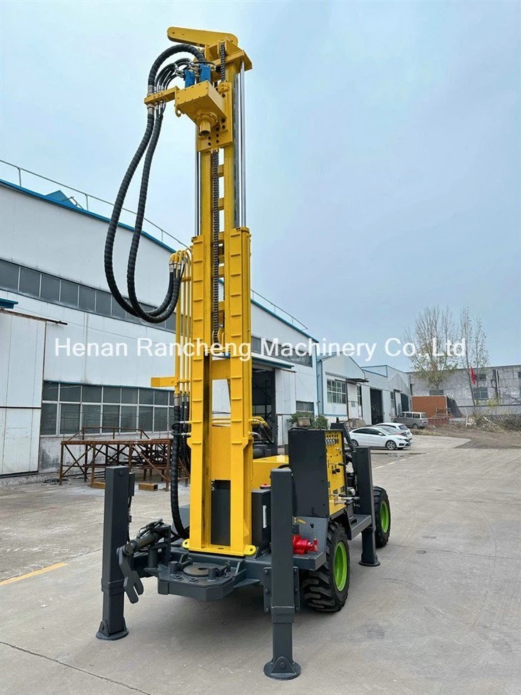 Four Wheel Trailer Mounted Borehole Drilling Machine 220m Depth 65KW Engine