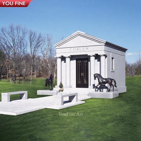 Outdoor Large Luxurious American Big Size Granite Family Mausoleum with Bronze Horse Statue