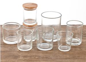China Clear Glass Cylinder Candle Jar Vessel with Shiny Gold Metal Lid Iron for Candle Making wholesale