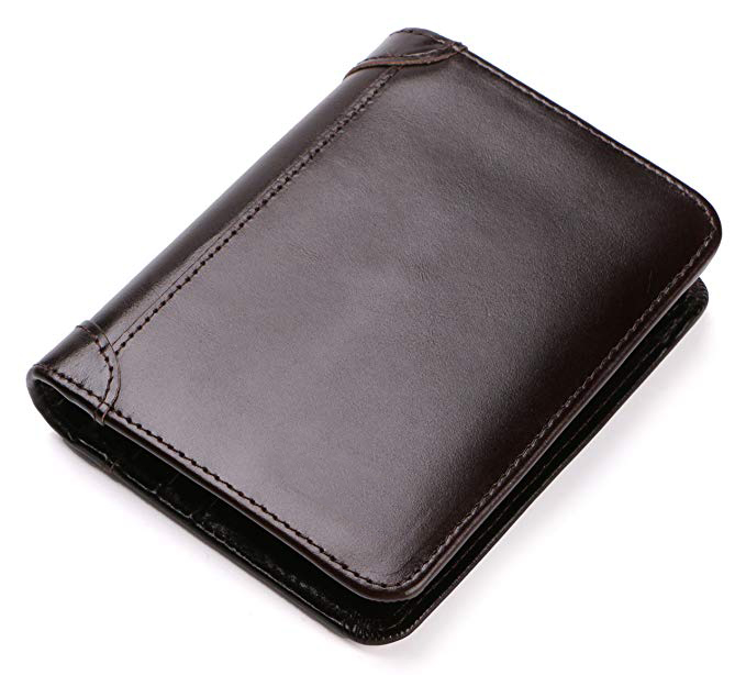 Extra Capacity Genuine Leather Men's Wallet Short RFID Blocking Luxury Trifold Bifold
