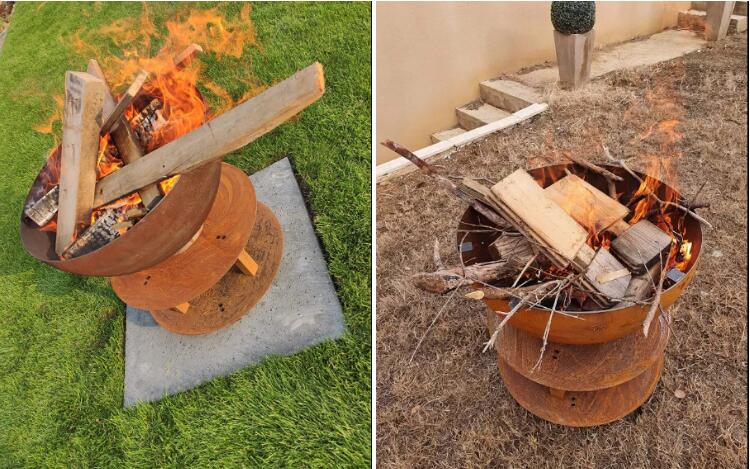 Camping Rusty Firewood Storage Brazier Corten Steel Round Fire Bowl Barbecue