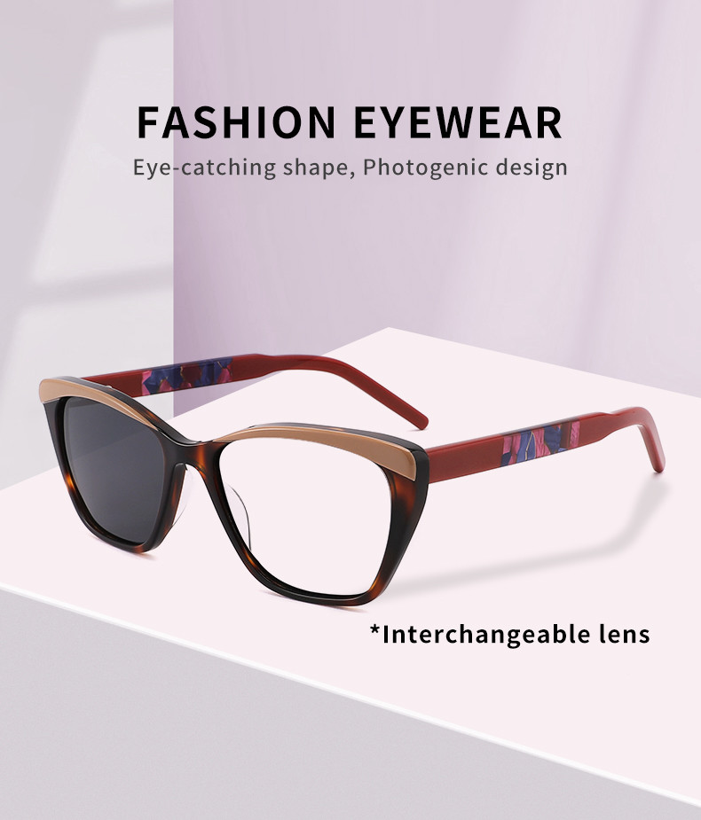 Unisex Cat Eye Acetate Glasses Sturdy Durable With Interchangeable Lenses