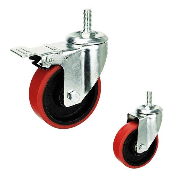 Smooth PU Iron 4 Inch Medium Duty Ball Bearing Swivel Stem Caster Wheel With