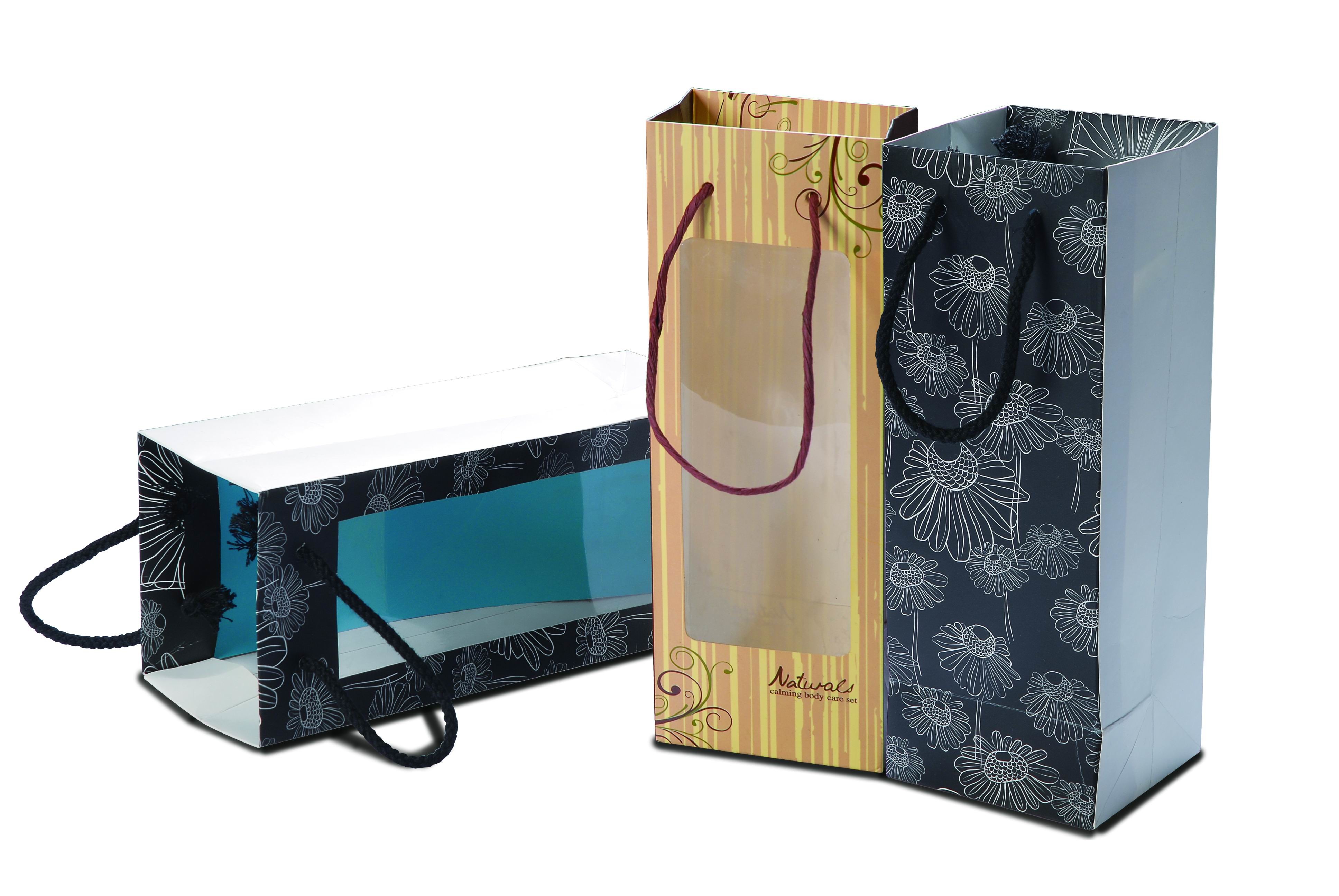 Customized promotional artpaper wine bag/gift wine bag for red wine with PVC window