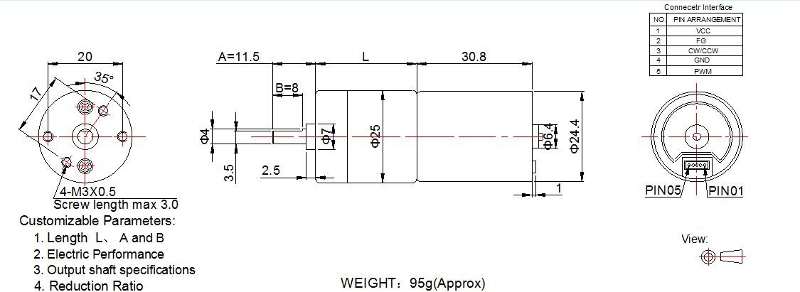 Low Noise 25mm Gear Motor , 12v Brushless DC Motor 5GA2430 For Industry Products
