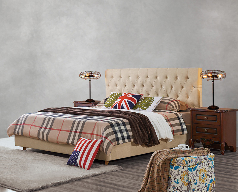 2017 new design of Leather / Fabric American style Bedroon furniture Upholstered headboard set bed/king size Bed