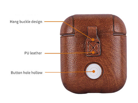 Shockproof Drop Proof Anti-Lost Carabiner Pu Leather Earphone Protective Bag Cover For Apple Airpod Case