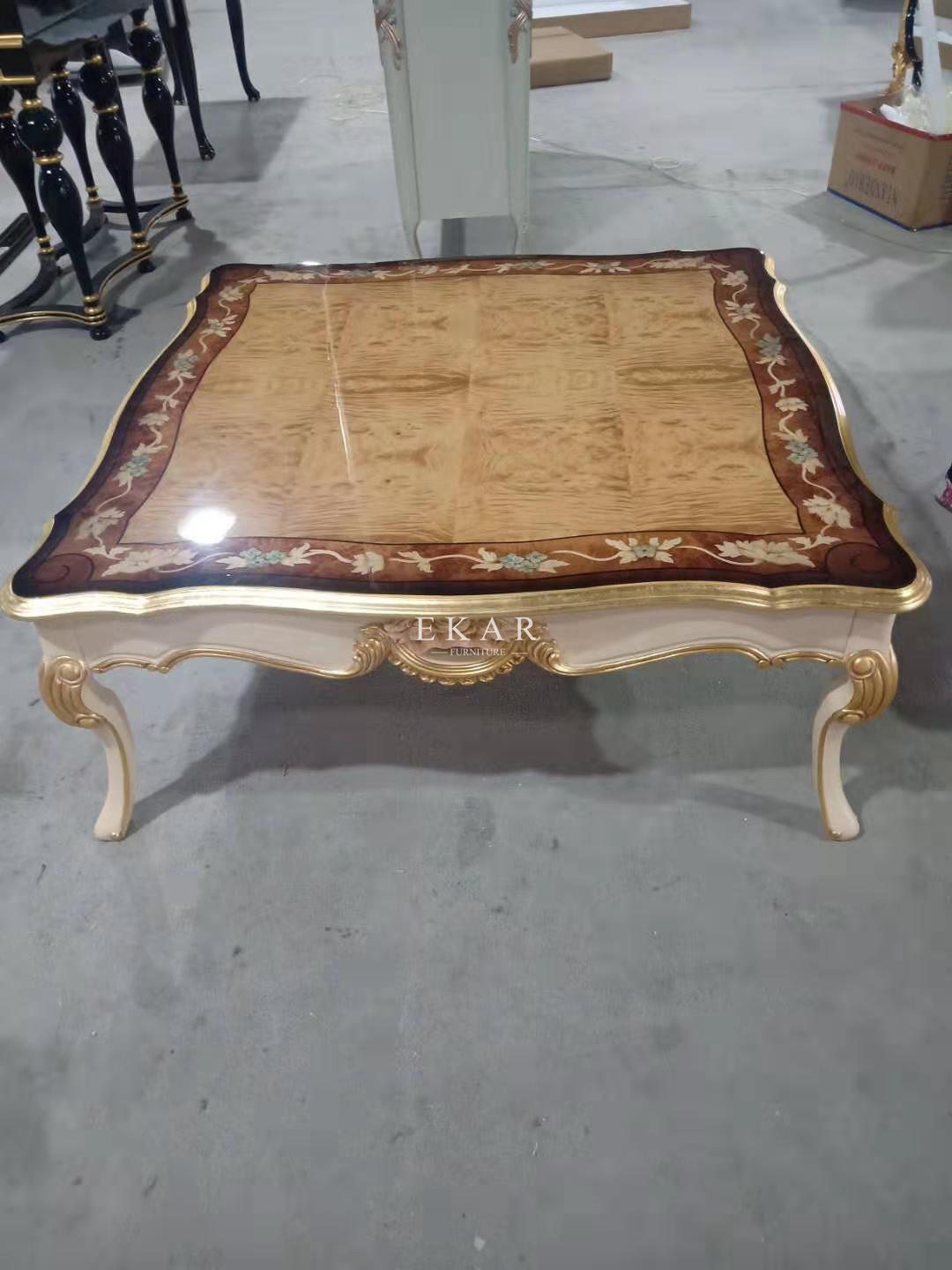 Wholesale High Gloss Finished Italian Classic Wooden Carving Tea Table
