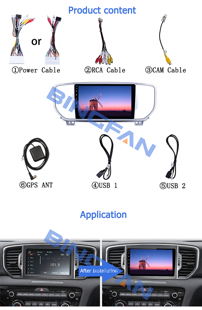 CE Kia Car Stereo Remote Control 9 Inch Android Car Stereo Usb Connection