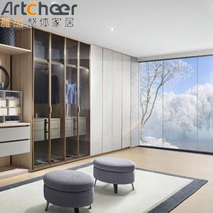 China Aluminum Frame Glass Door Walk In Wardrobe Closet Cabinet With Leather Upholstery Soft wholesale