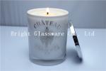 Glass Candle Holder With Painting Logo , Candle Jar With Lid Cover