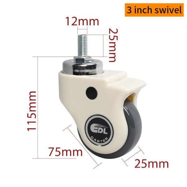3 Inch TPU Medical Caster Wheels 80kg Load Swivel Brake Type