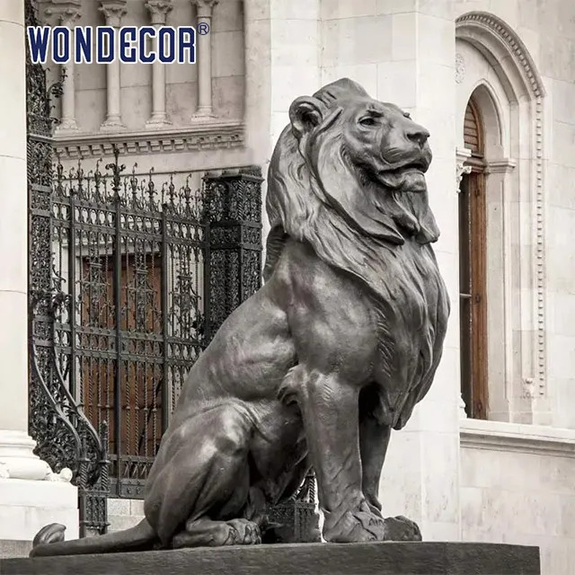 Outdoor Square Large Metal Animal Decoration Bronze Sitting Lion Statue