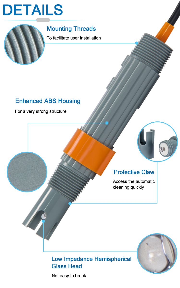 Side Wall Installation PH Sensor With PT1000 / PT100 Temp. Compensation