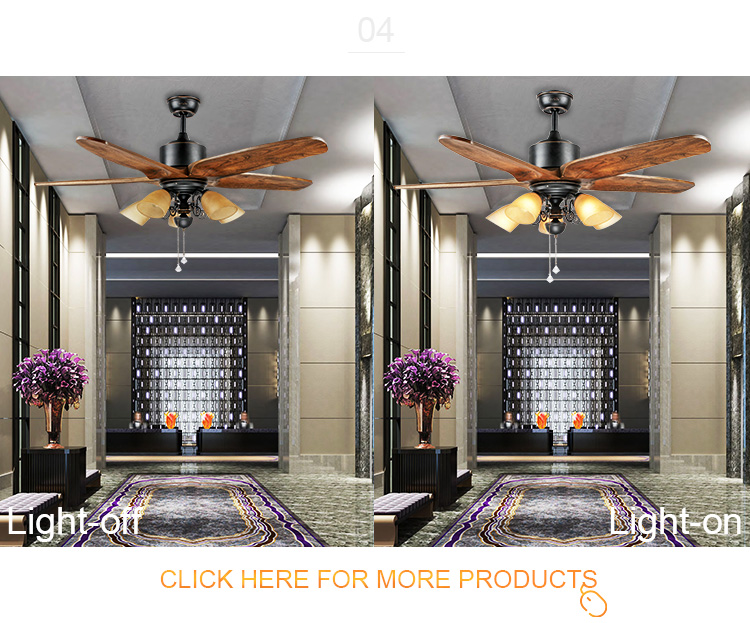 Support Dimmer 52 Inch Ceiling Fan with 5 Wooden Blades and Pull Chain 110-240V Input